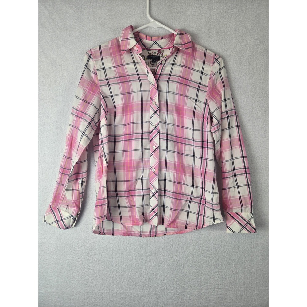 Talbots‎ Plaid Blouse Top Womens Long Sleeve Size P Cotton Blend Pink